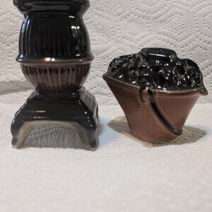 Vintage Avon decorative glass bottles - Pot Belly Stove and Coal Bucket